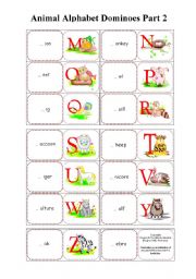 English Worksheet: Animal Alphabet Dominoes - Part 2 (by blunderbuster)