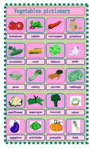 English Worksheet: Vegetables Pictionary