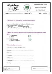 English worksheet: pronouns worksheet