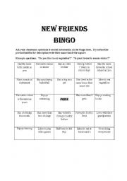 English worksheet: New friends bingo