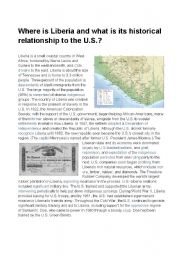 English Worksheet: Where is Liberia and what is its historical relationship to the US?