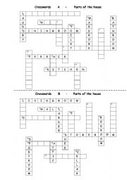 Parts of the house crosswords - pair work, key is added