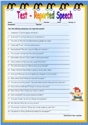 English Worksheet: Test - reported speech - version A 