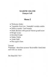 English Worksheet: Menu