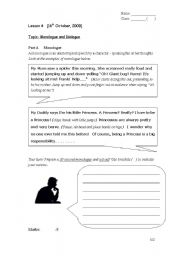 English Worksheet: Drama lessons - monologue and dialogue