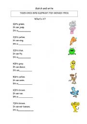 English Worksheet: Animals description