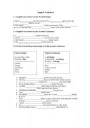 English Worksheet: Present simple or Present Continuous worksheet