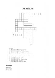 English worksheet: Numbers crossword