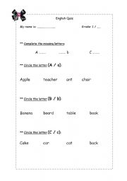 English worksheet: a,b,c