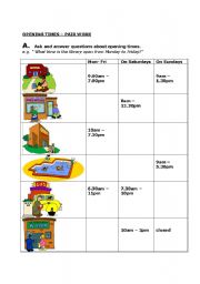 English Worksheet: Places in Town - What time are they open? 