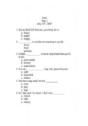 English Worksheet: Adjective quiz