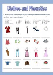 English Worksheet: CLOTHES AND PHONETICS + KEY