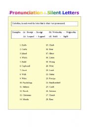 English Worksheet: Pronunciation of Silent Letters