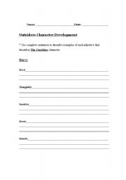 English worksheet: The Outsiders Character Development