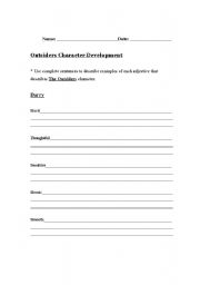 English Worksheet: The Outsiders Character Development
