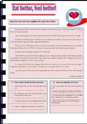 Reading Comprehension Worksheet on Healthy Eating