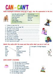 English Worksheet: CAN - CANT - Ability