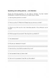 English Worksheet: job interview