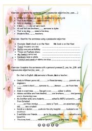 English Worksheet: Personal pronouns and possesive adjectives