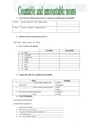 English Worksheet: Countable and Uncountable