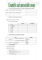 English worksheet: Countable and Uncountable