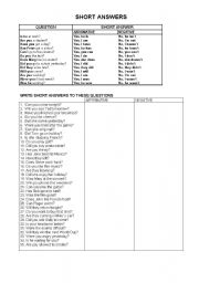 English Worksheet: SHORT ANSWERS