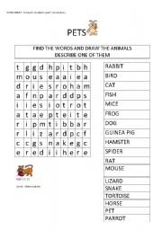 English Worksheet: pets wordsearch