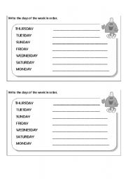 English worksheet: days of the week