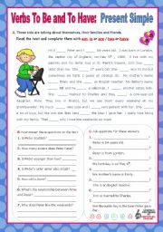 English Worksheet: Verbs to be and to have - Simple Present - Affirmative, negative and Interrogative forms