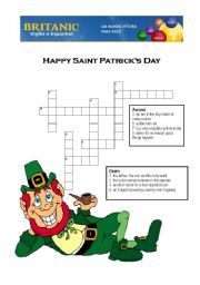 English Worksheet: Saint Patricks Day Crossword Puzzle