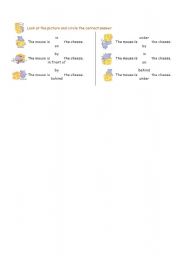 English Worksheet: In, On, Under, By, In Front of, Behind (2/3)