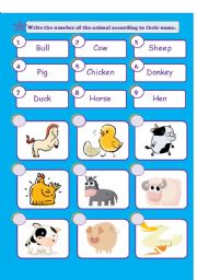 English Worksheet: Match the Farm Animals!