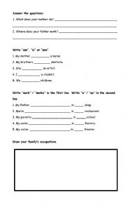 English Worksheet: OCCUPATIONS. VERB TO BE. A/AN