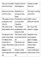 English Worksheet: Comparison cards