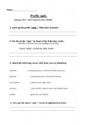 English Worksheet: Prefix 