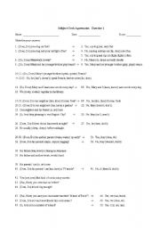 English Worksheet: Subject-Verb Agreement, Exercise 1 (introductory level)
