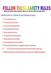 English Worksheet: Safety Rules to be followed at home