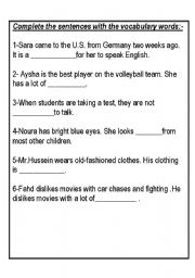 English worksheet: vocabulary