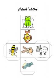 English Worksheet: Animals and their clothes Cube Dice Game 