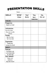 English Worksheet: Presentation Skills Criteria/Rubric
