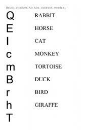 English worksheet: match alphabets with animal names
