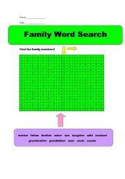 English Worksheet: Family Word Search