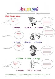 English Worksheet: How are you? part 2 more feelings