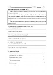 English Worksheet: test on past simple