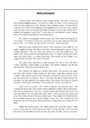 English Worksheet: mother and daughter story reading