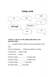 English Worksheet: Conjunctions: and, although, as, because, so, but, if, or