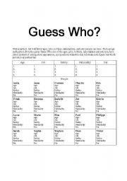 English Worksheet: Guess Who?