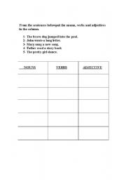 English worksheet: PICK THE NOUNS , VERBS AND ADJECTIVES