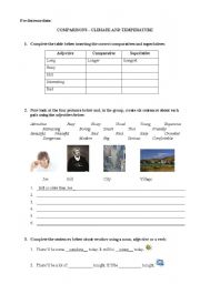 English Worksheet: Comparatives and the weather with teacher answer sheet
