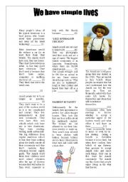 English Worksheet: WE HAVE SIMPLE LIVES (READING) THE AMISH